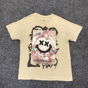Neon Nights T Shirt Adult Los Angeles Graffiti Print Beige Shirt Size Large